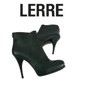 Lerre Black Leather Ankle Heels Booties Si…